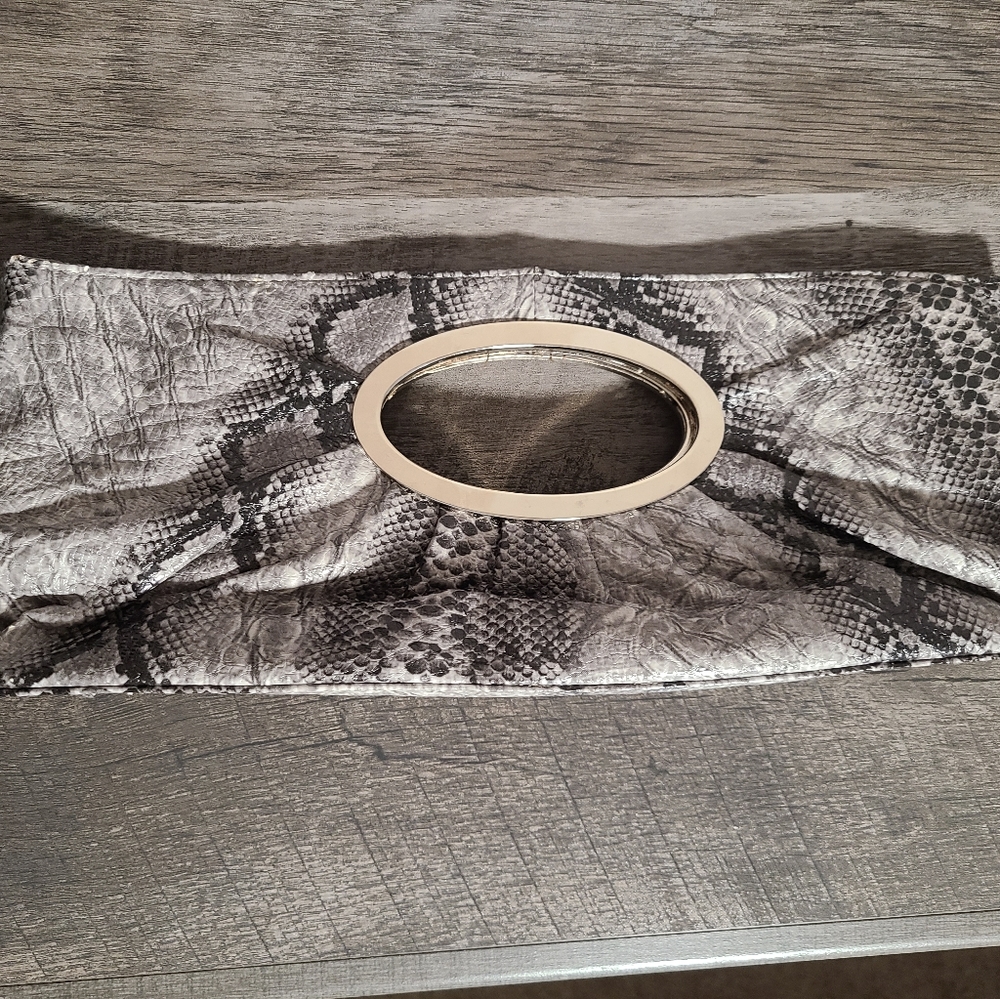 Gray and Black Snakeskin Clutch NWOT